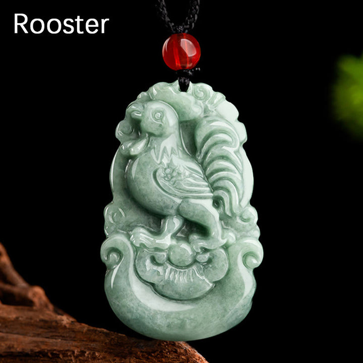 Buddha Stones天然グリーン翡翠 12星座 幸運 繁栄 ネックレス ペンダント - 雄鶏 - image 18