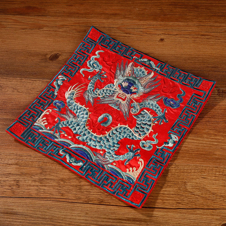 Buddha Stones鳳凰 龍 麒麟 刺繍 カップマットパッド ティーカップコースター スクエア カンフーティーマット