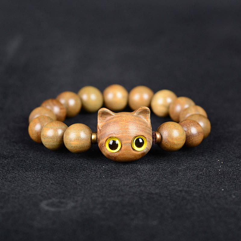 Buddha Stones、黒檀、緑檀、赤檀、愛らしい猫のバランスブレスレット - image 6