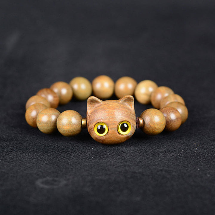 Buddha Stones、黒檀、緑檀、赤檀、愛らしい猫のバランスブレスレット - image 6