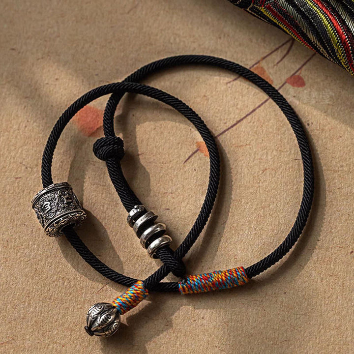 Buddha Stonesチベットのオーム・マニ・パドメ・フム彫刻お守りダブルラップブレスレット