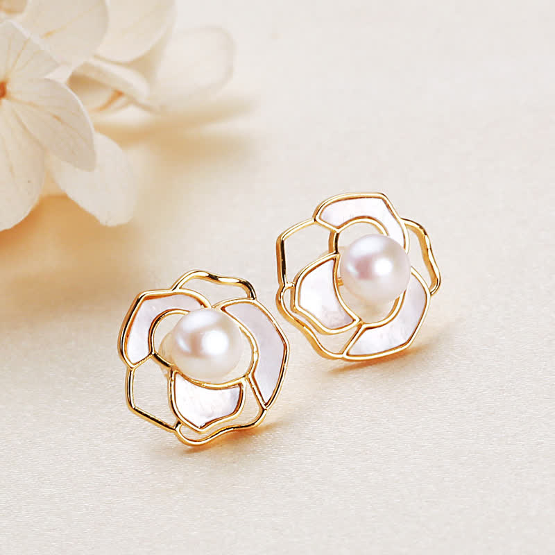Buddha Stones925スターリングシルバー パール カメリア柄 幸福のネックレス ペンダント イヤリング