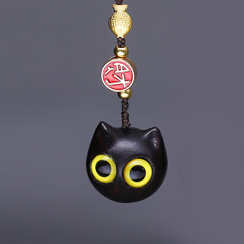 Buddha Stones緑 白檀 ミニ かわいい 動物 ウサギ 猫 鹿 クジラ 繁栄 携帯電話 吊り下げ 飾り - レッドサンダルウッドイエローアイズキャット - image 4