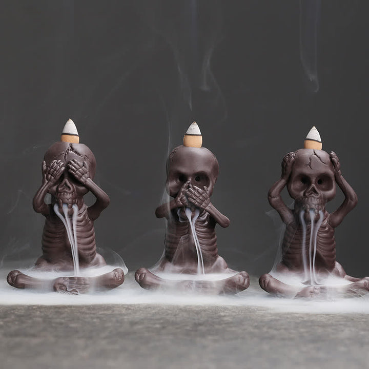Buddha Stones小さな頭蓋骨 ゴースト 紫粘土 逆流煙噴水 平和香炉 装飾