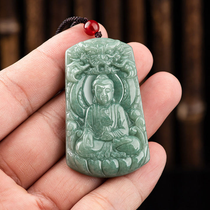 Buddha Stones如来仏 龍 翡翠 お守り 静寂の紐ネックレス