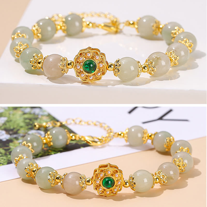 Buddha Stones天然翡翠繁栄ビーズチェーンブレスレット