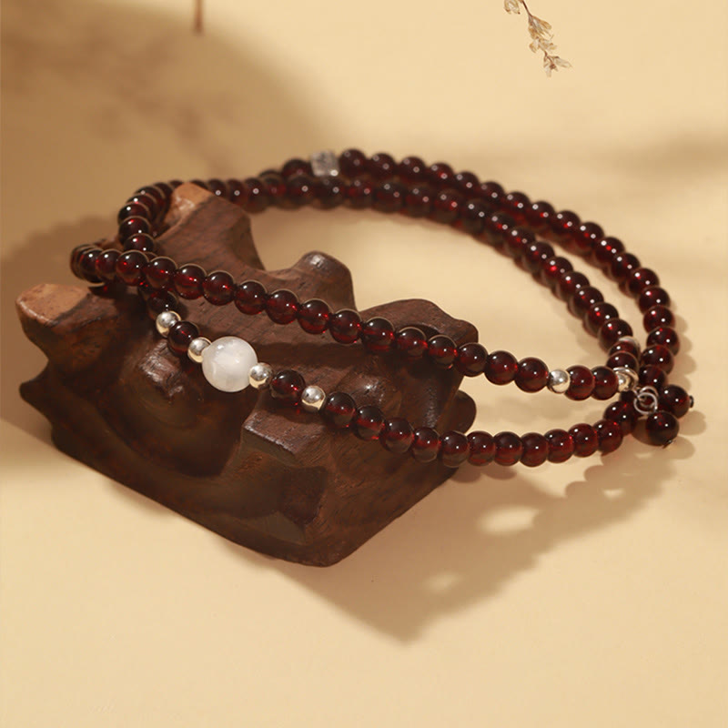 Buddha Stones 925スターリングシルバー 天然ガーネット キャットアイプロテクション トリプルラップブレスレット - image 2