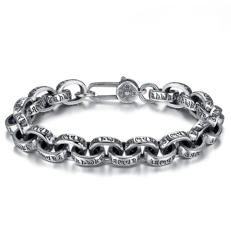 Buddha Stones925スターリングシルバーオーム・マニ・パドメ・フム刻印入り 平和ブレスレット バングル