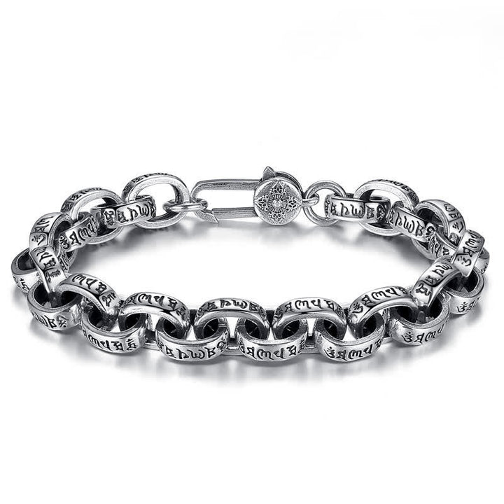 Buddha Stones925スターリングシルバーオーム・マニ・パドメ・フム刻印入り 平和ブレスレット バングル
