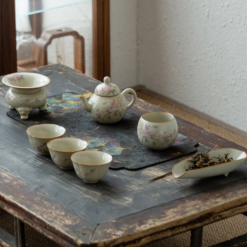 Buddha Stones桃の花 デイジーの花 陶器 ティーカップ カンフーティーカップ
