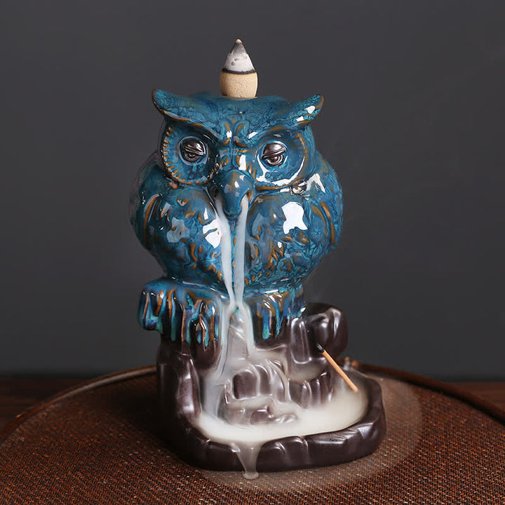 Buddha Stonesかわいいフクロウ 陶器 逆流煙噴水 瞑想 癒し 香炉 装飾