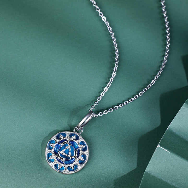 Buddha Stones925スターリングシルバー ラウンドターコイズ 3匹のウサギ バランスネックレスペンダント