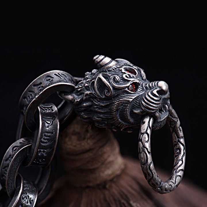 Buddha Stones925スターリングシルバー ドラゴン キリンオーム・マニ・パドメ・フム成功の強さブレスレットバングル