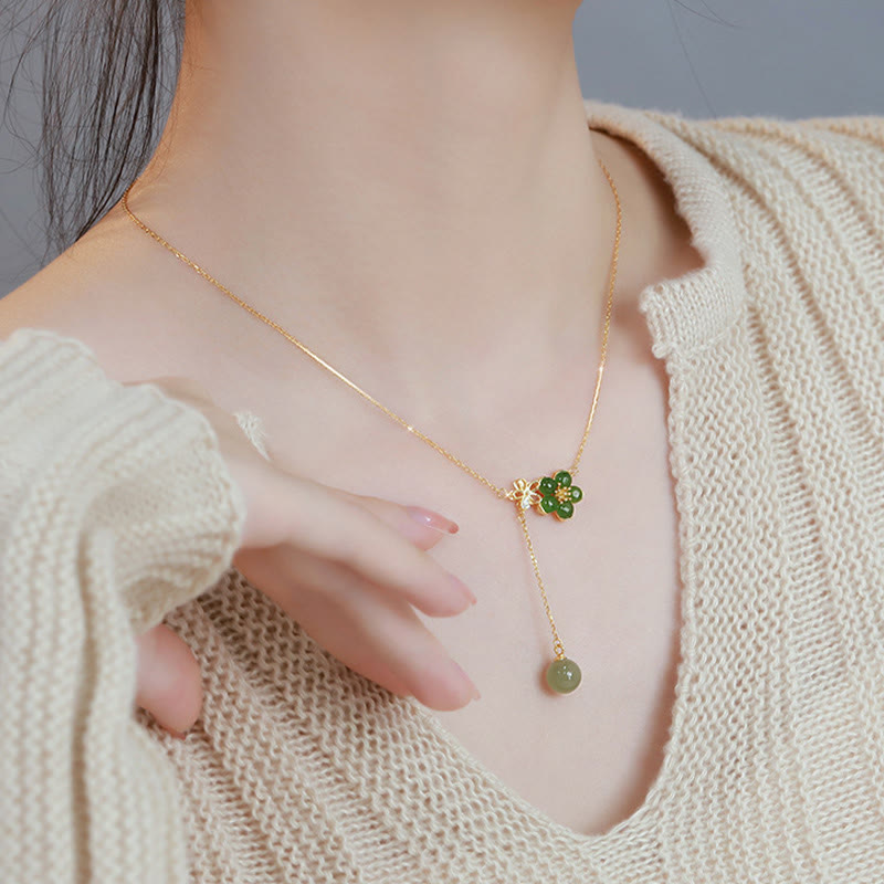 Buddha Stones925スターリングシルバー和田シアン翡翠梅花デザイン幸運ネックレスペンダント
