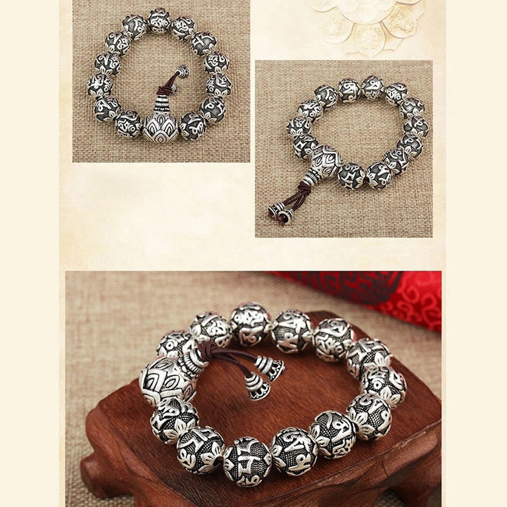 Buddha StonesチベットOm Mani Padme Hum彫刻 合金ビーズ お守り ブレスレット