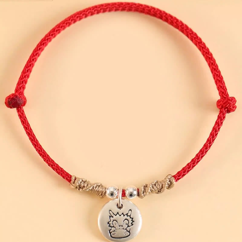 Buddha Stonesハンドメイド999スターリングシルバードラゴン年かわいい中国の十二支幸運編みブレスレット