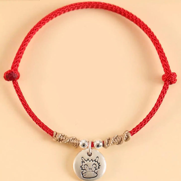 Buddha Stonesハンドメイド999スターリングシルバードラゴン年かわいい中国の十二支幸運編みブレスレット