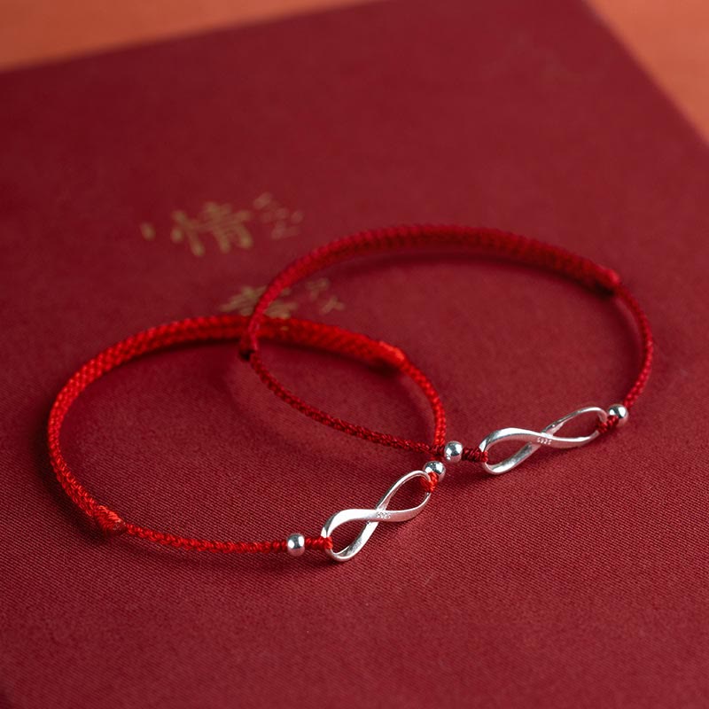 Buddha Stones925スターリングシルバー エンドレスノット 幸運の守り レッドストリングブレスレット アンクレット