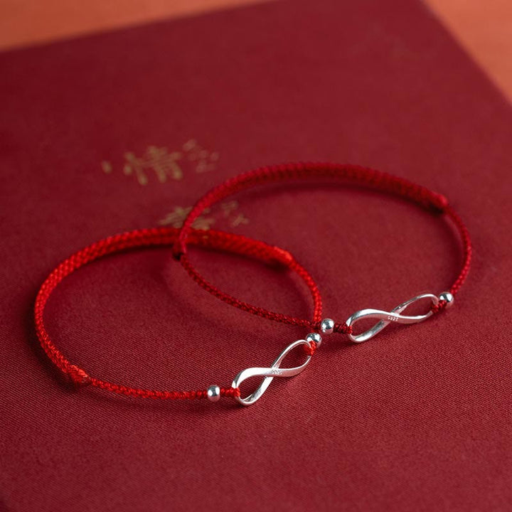 Buddha Stones925スターリングシルバー エンドレスノット 幸運の守り レッドストリングブレスレット アンクレット
