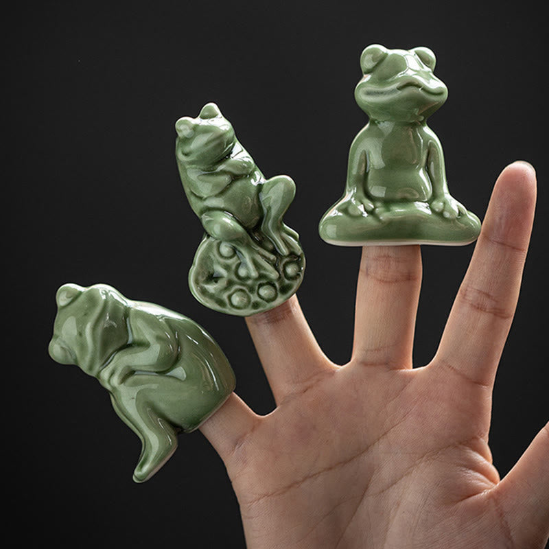 Buddha Stonesミニ 小型 瞑想 蓮 休憩 カエル 陶器 富 幸運 家庭用 ティーペット 置物 装飾