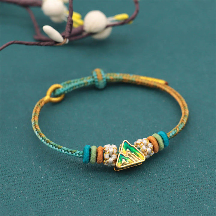Buddha Stonesハンドメイド8スレッドピースノットピーチブロッサムノット幸運ロープ編みブレスレット - 川と山のパノラマ（山岳アクセサリー）（手首周り14～18cm） - image 12