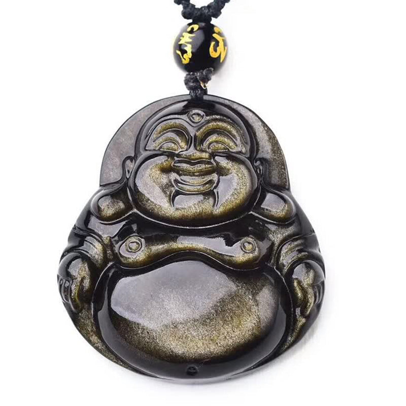 Buddha Stones笑う仏陀 金の輝き 黒曜石 富のネックレス ペンダント - image 7