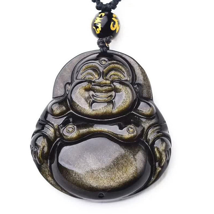 Buddha Stones笑う仏陀 金の輝き 黒曜石 富のネックレス ペンダント - image 7