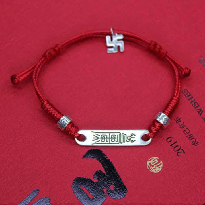 Buddha Stones925スターリングシルバー レッドストリング 幸運の力 編み込みブレスレット
