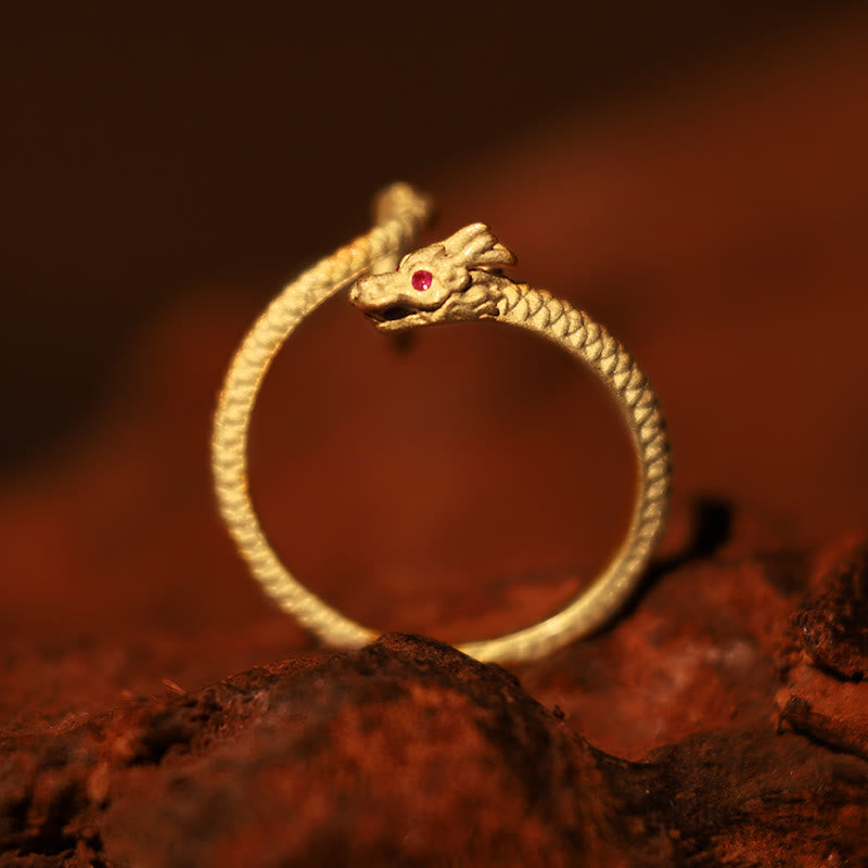 Buddha Stones925スターリングシルバー ヴィンテージ 龍年 幸運 保護 強さ 調節可能リング - image 1