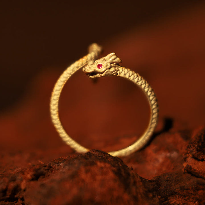 Buddha Stones925スターリングシルバー ヴィンテージ 龍年 幸運 保護 強さ 調節可能リング - image 1