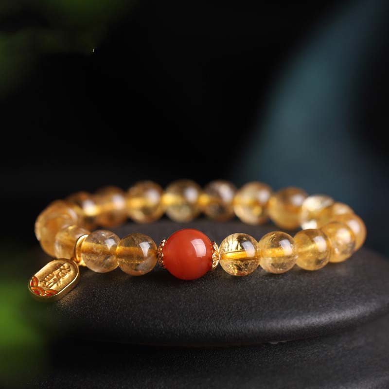 Buddha Stonesシトリン レッドアゲート 幸運のチャームブレスレット