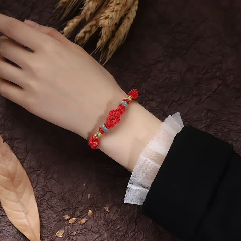 Buddha Stones 赤い糸 カップルブレスレット 翡翠入り 開運 編み紐 ペアアクセサリー