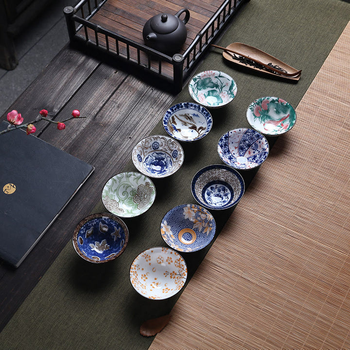 Buddha Stones、花、フーキャラクター、山、蓮、桜、陶器のティーカップ、カンフーティーカップ