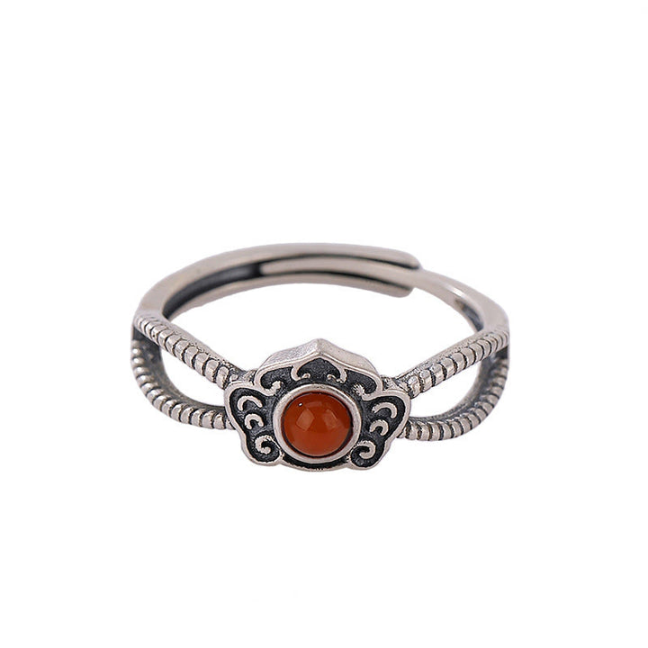 Buddha Stones925 スターリングシルバー レッドアゲートビーズ ロジカルシンキングリング