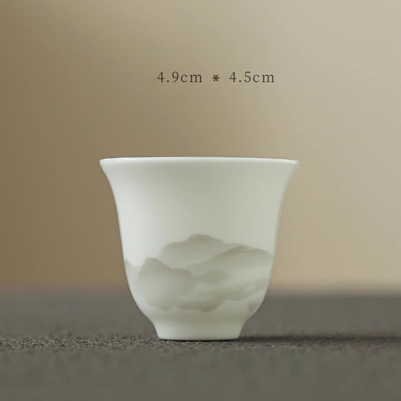 Buddha Stonesヴィンテージ水墨画山白磁セラミック蓋湾三彩ティーカップカンフーティーカップとソーサー蓋付き茶器ティーポット