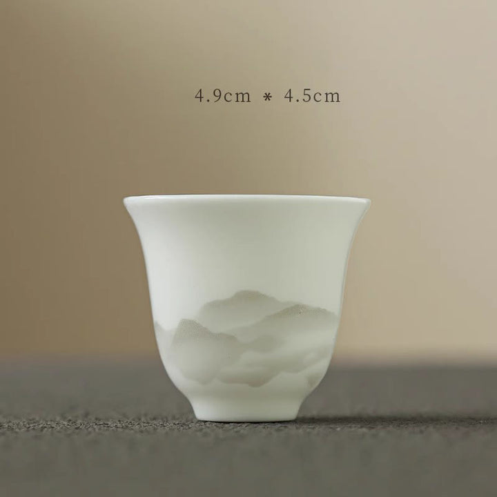 Buddha Stonesヴィンテージ水墨画山白磁セラミック蓋湾三彩ティーカップカンフーティーカップとソーサー蓋付き茶器ティーポット