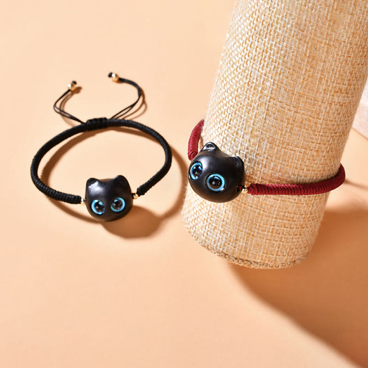 Buddha Stones、黒檀、猫の頭の模様、平和、キングコングの結び目、編み込みブレスレット - image 22