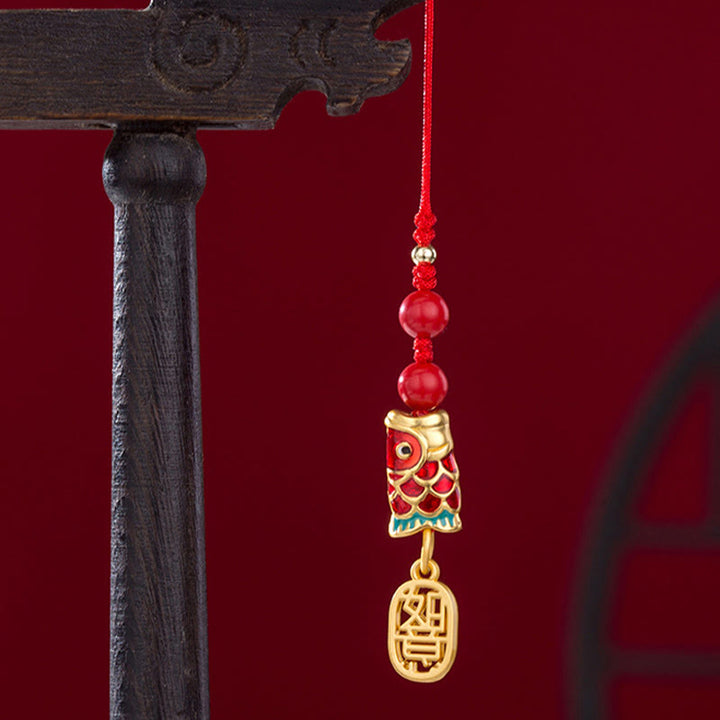 Buddha Stones鯉 辰砂 富を招く 願い 如意 幸運 携帯電話 吊り下げ 飾り