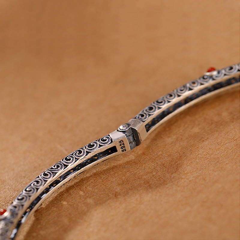 ヴィンテージ唐代の花模様彫刻赤瑪瑙銅製幸運ブレスレットバングル - image 12