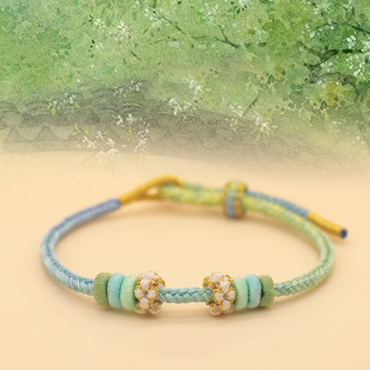 Buddha Stonesハンドメイド8スレッドピースノットピーチブロッサムノット幸運ロープ編みブレスレット - 春いっぱいの庭園（ブルーグリーン）（手首周り14～18cm） - image 4