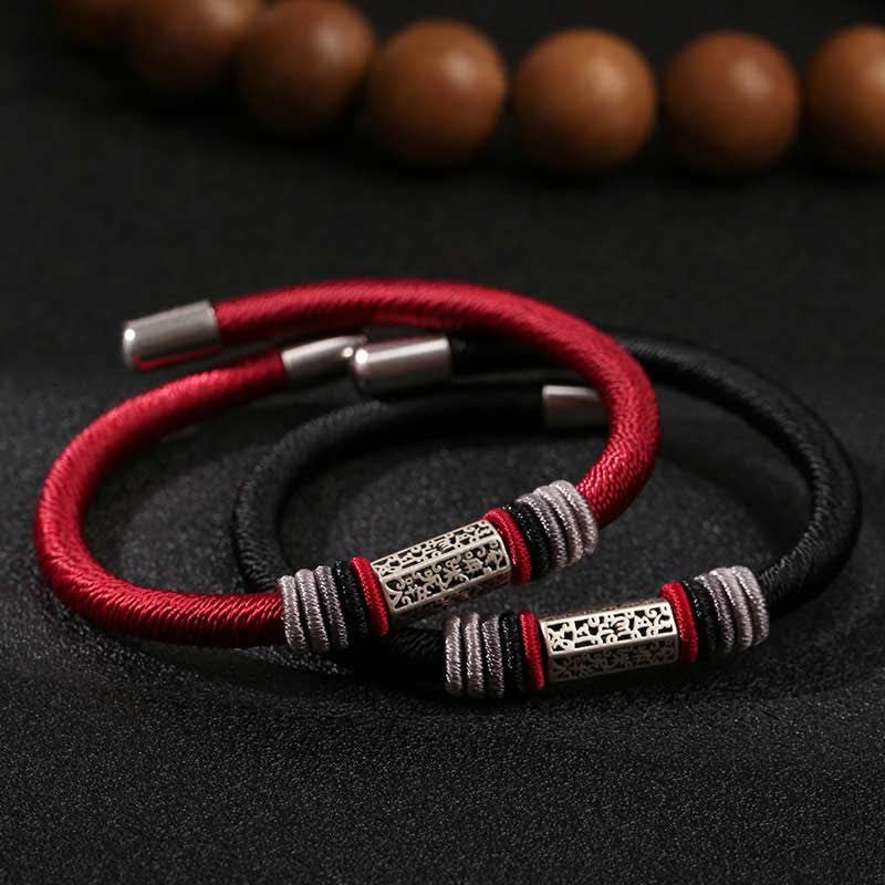 Buddha Stones925スターリングシルバーオーム・マニ・パドメ・フム平和の赤紐ブレスレット