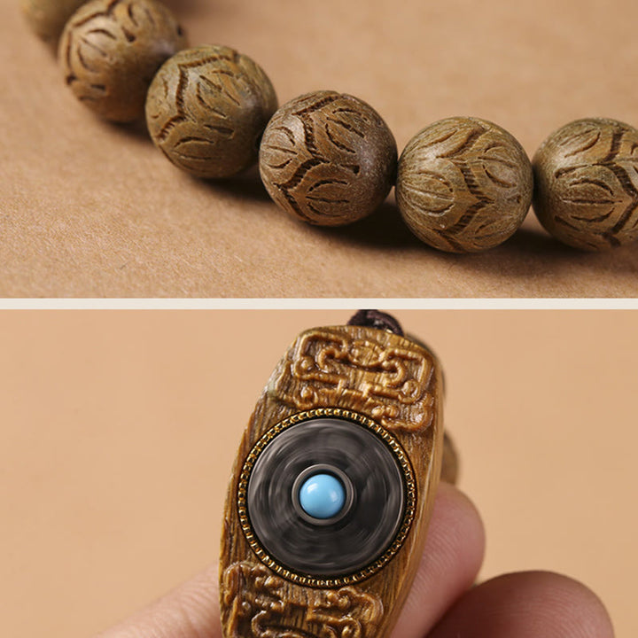 Buddha Stonesグリーンサンダルウッド黒檀サンダルウッドオーム・マニ・パドメ・フム癒しのブレスレット