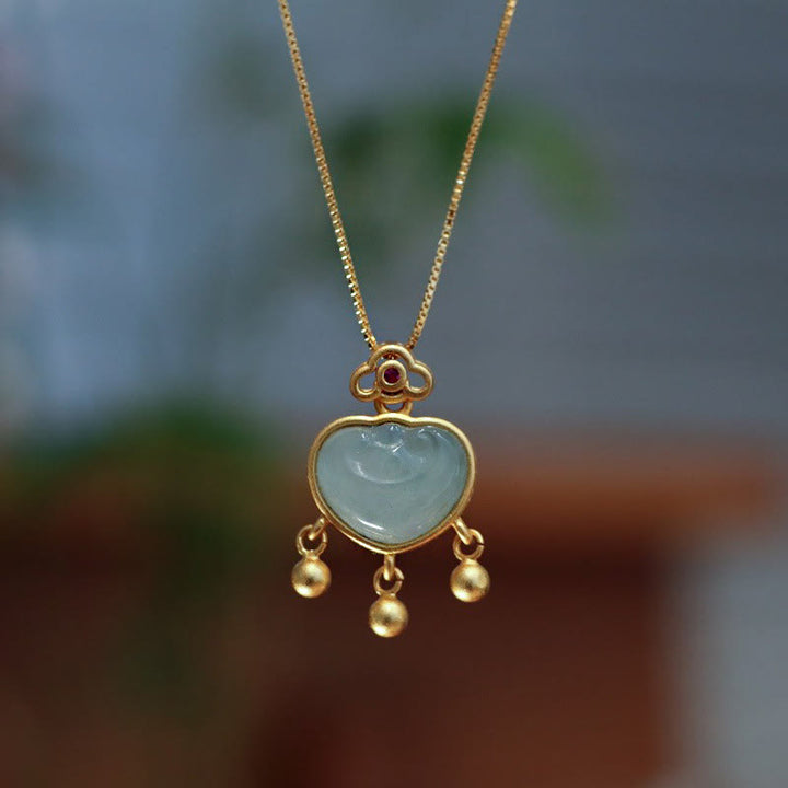 Buddha Stones 925スターリングシルバー 天然翡翠カルセドニー 幸運の鍵 ネックレス ペンダント バングル ブレスレット