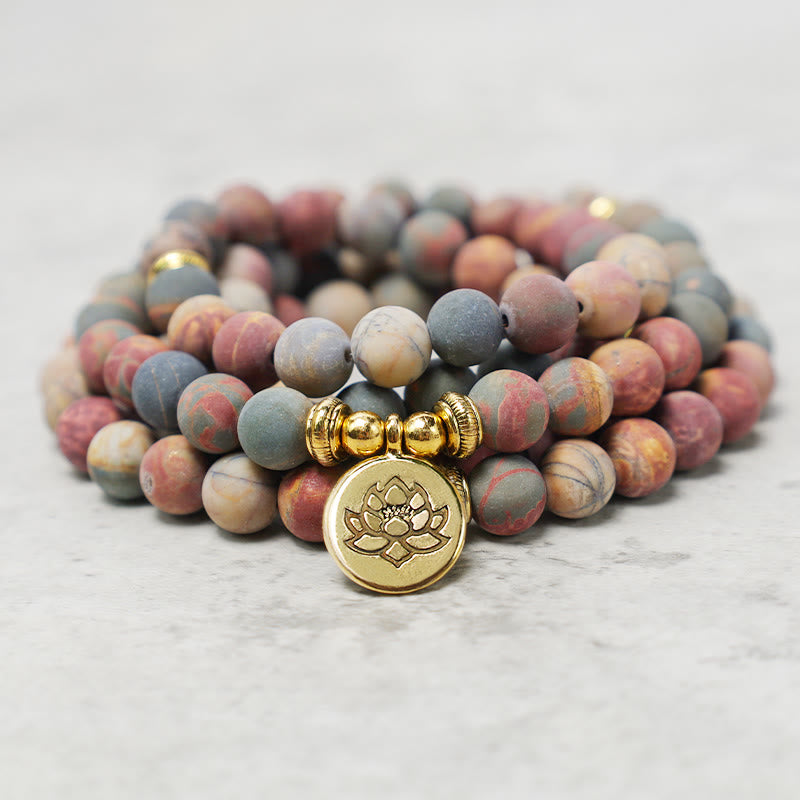 Buddha Stones108個入りマーラー数珠ビーズ ピカソジャスパーストーン 勇気エネルギーブレスレット - image 1