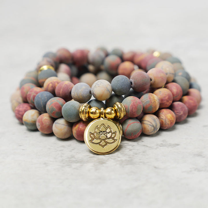 Buddha Stones108個入りマーラー数珠ビーズ ピカソジャスパーストーン 勇気エネルギーブレスレット - image 1