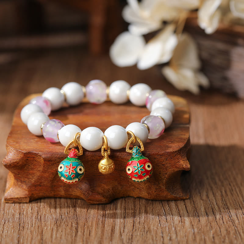 Buddha Stones金 呑み込み獣 ファミリーチャーム 琉璃ガラス カラフル 磁器 ビーズ 幸運ブレスレット