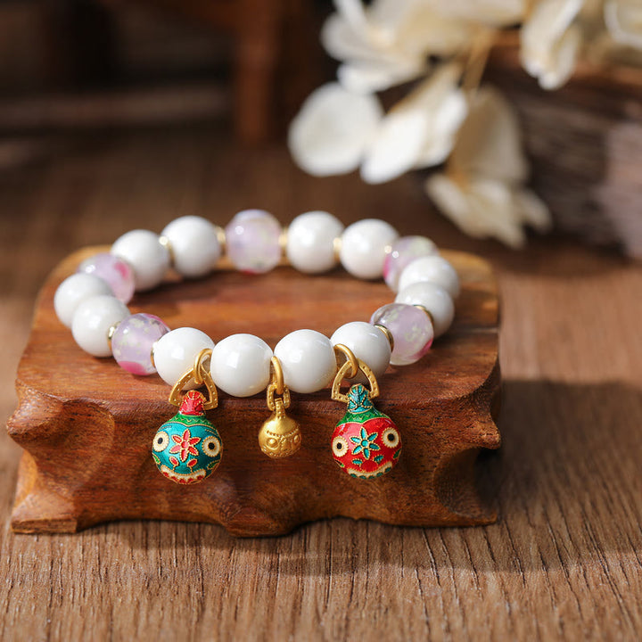 Buddha Stones金 呑み込み獣 ファミリーチャーム 琉璃ガラス カラフル 磁器 ビーズ 幸運ブレスレット