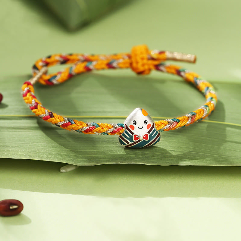 Buddha Stones925 スターリングシルバー ドラゴンボートフェスティバル 粽粽子型チャーム幸運 ハンドメイド マルチカラー ロープ 子供 大人 ブレスレット - 手首周り10～18cmのカラフルなロープ - image 0
