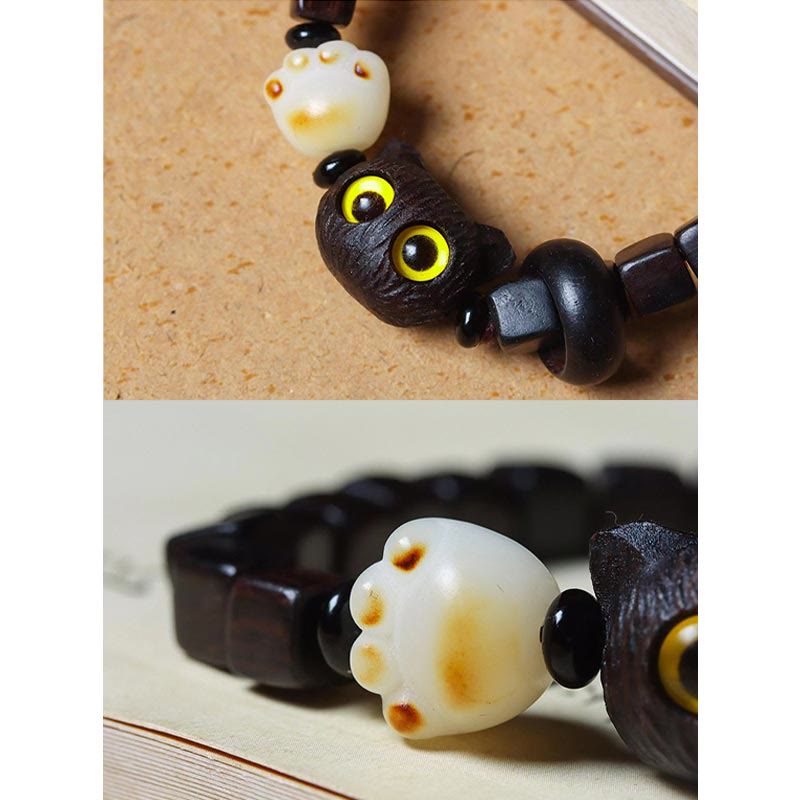 Buddha Stones黒檀かわいい猫 菩提樹 足爪 スクエアビーズ 落ち着いたブレスレット - image 6