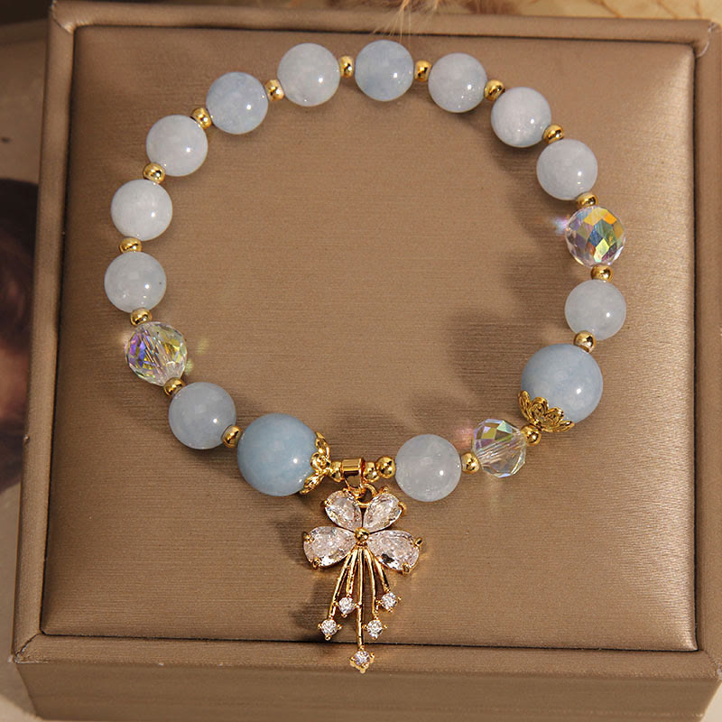 Buddha Stonesアクアマリン ピンククリスタル ヒーリングジルコン バタフライチャームブレスレット - image 5